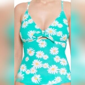 Arizona Jean Company Teal Floral Swim Top Size L